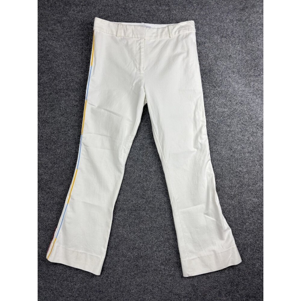 Derek Lam 10 Crosby Pants Womens 4 White Rainbow‎ Side Stripe Flare Stretch